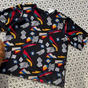 Vintage Abstract Satin Poly Blouse Large